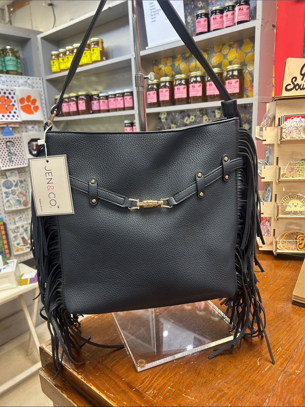 Jen & Co. Navy Fringe Leather Satchel